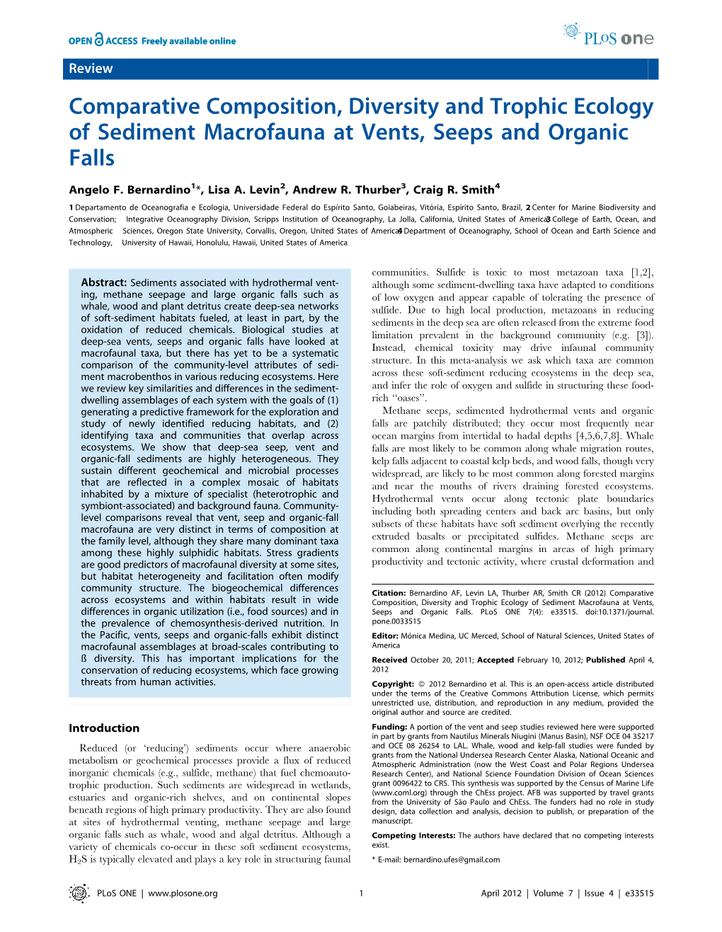 Comparative Composition, Diversity and Trophic Ecology of Sediment Macrofauna at Vents, Seeps and Organic Falls