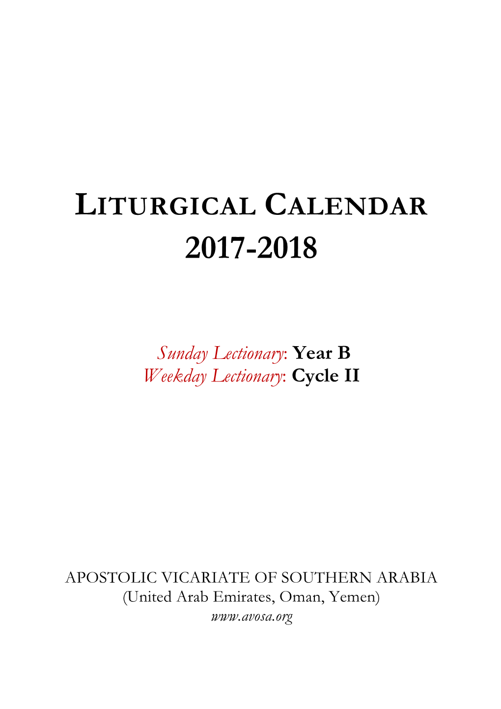 Liturgical Calendar 2017-2018