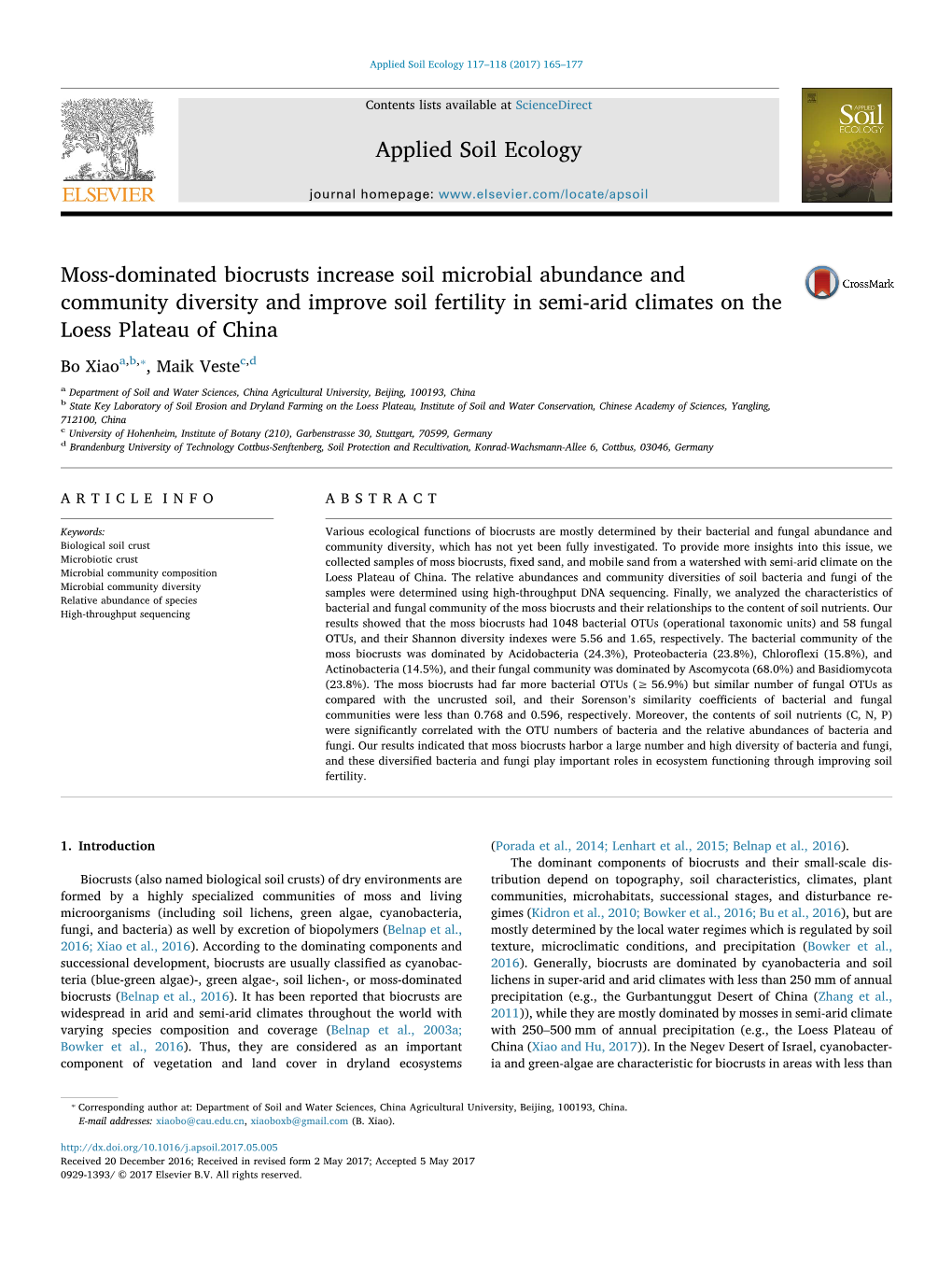 Moss-Dominated Biocrusts Increase Soil Microbial Abundance And