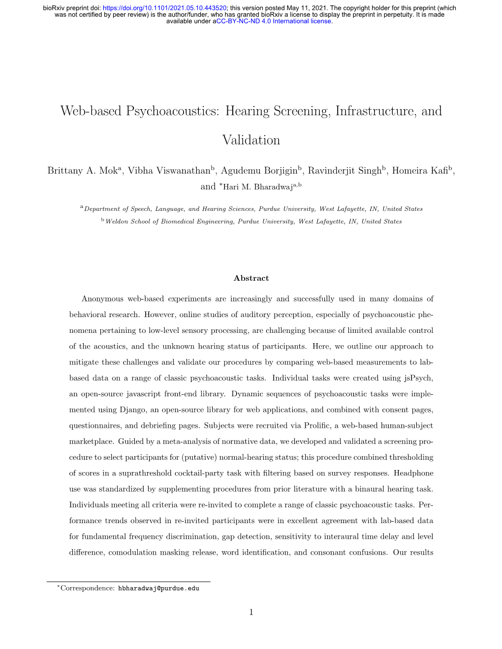 Web-Based Psychoacoustics: Hearing Screening, Infrastructure, And