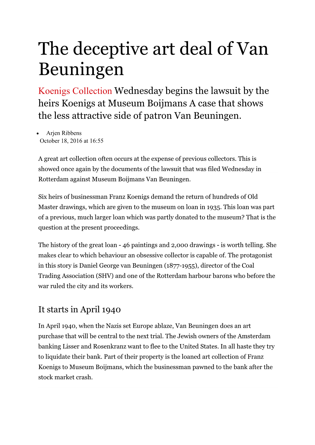 The Deceptive Art Deal of Van Beuningen