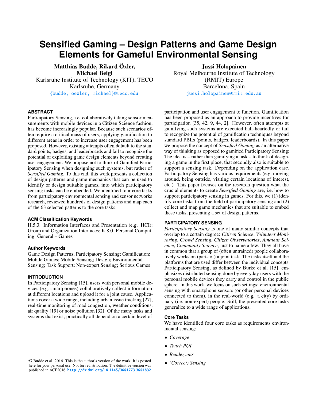 Sensified Gaming Design Patterns and Game Design