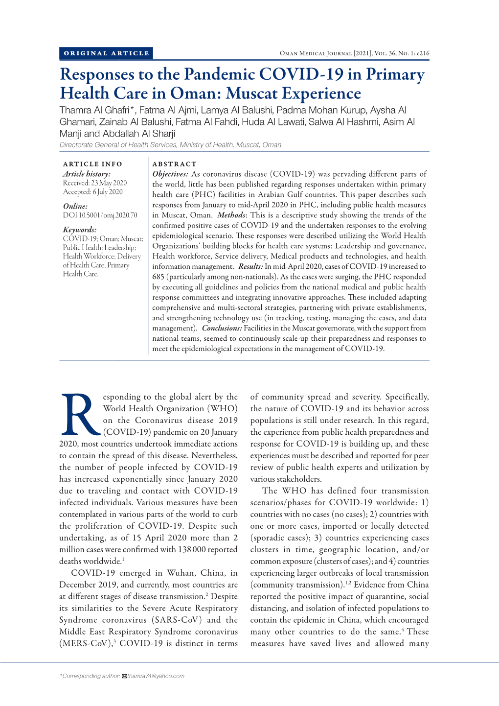 Responses to the Pandemic COVID-19 In