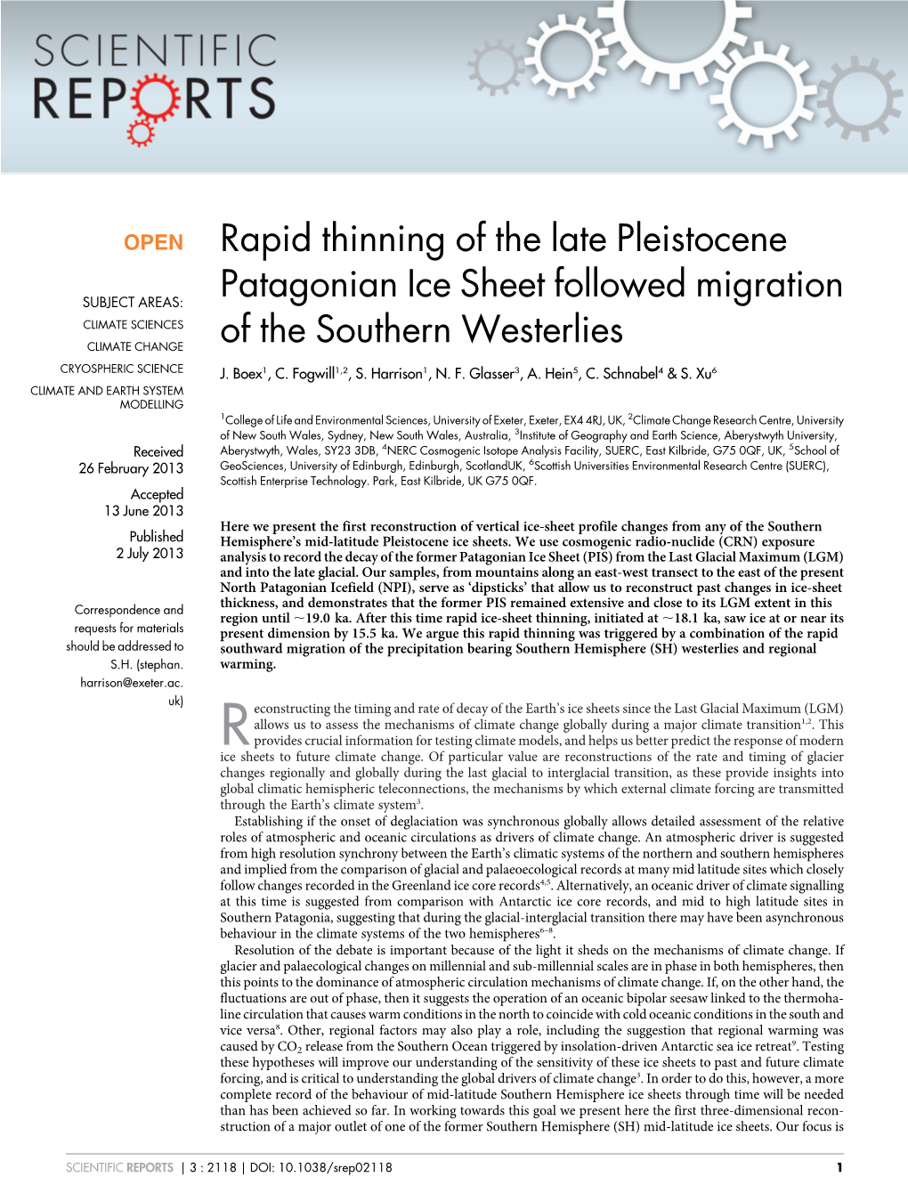 Rapid Thinning of the Late Pleistocene Patagonian Ice Sheet Followed