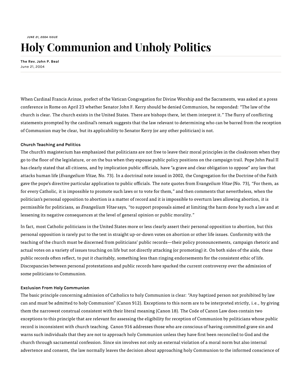 Holy Communion and Unholy Politics