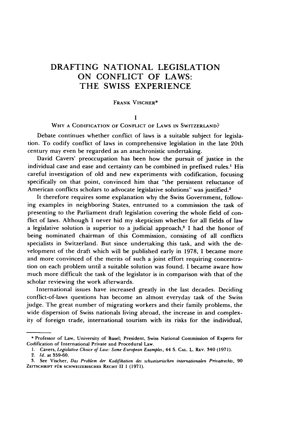 Drafting National Legislation on Conflict of Laws: the Swiss Experience