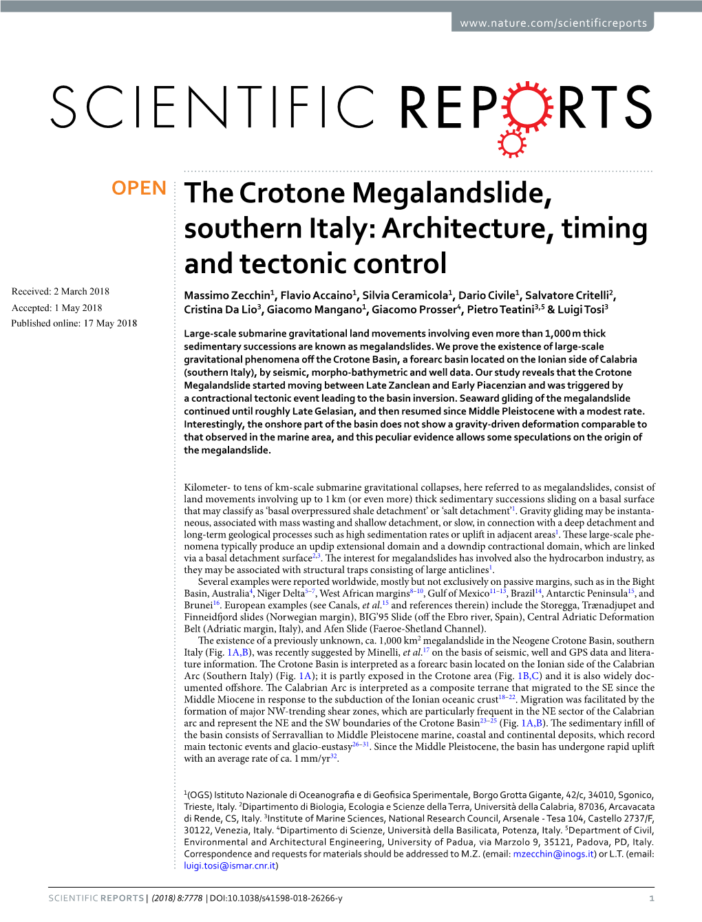 The Crotone Megalandslide, Southern Italy: Architecture, Timing And