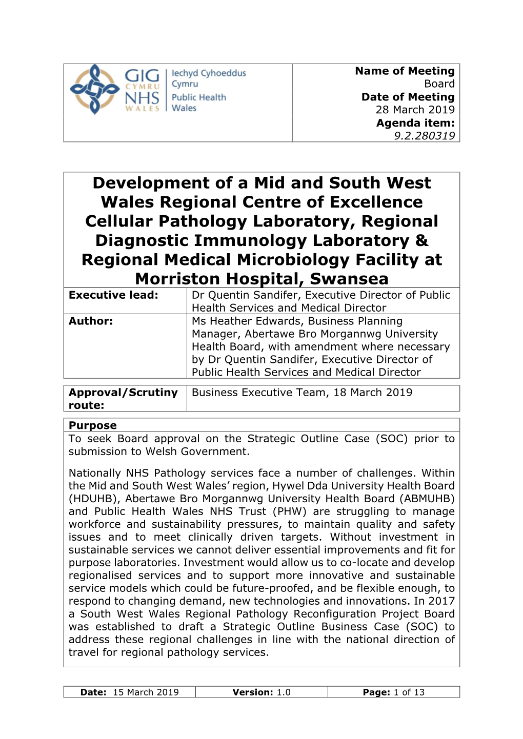 Development of a Mid and South West Wales Regional Centre Of