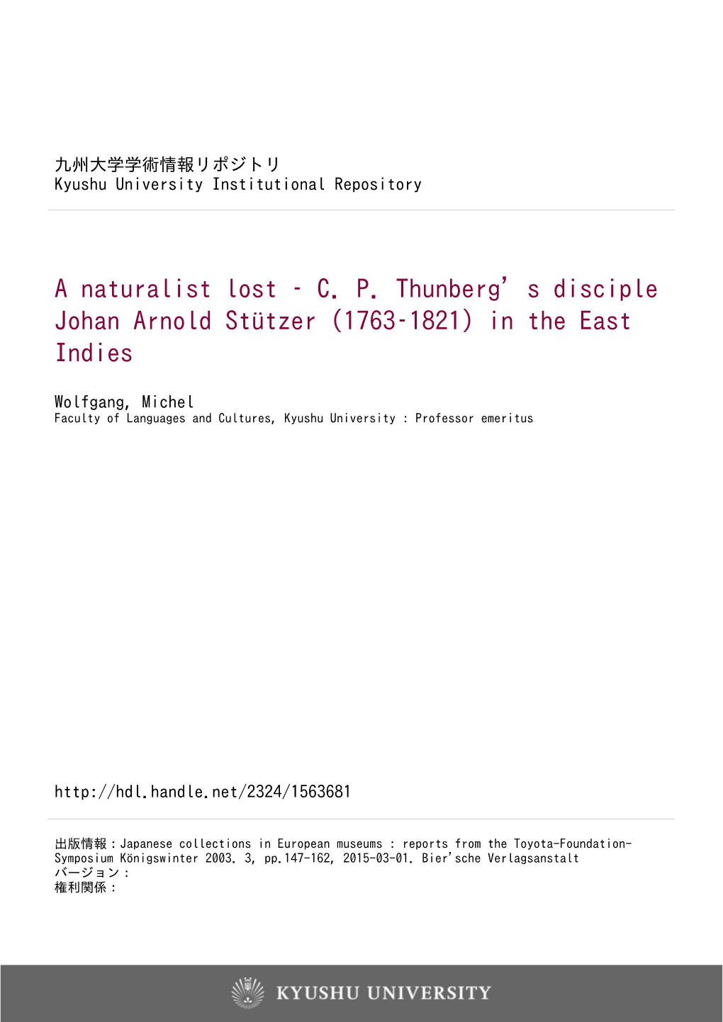 A Naturalist Lost – CP Thunberg's Disciple Johan Arnold