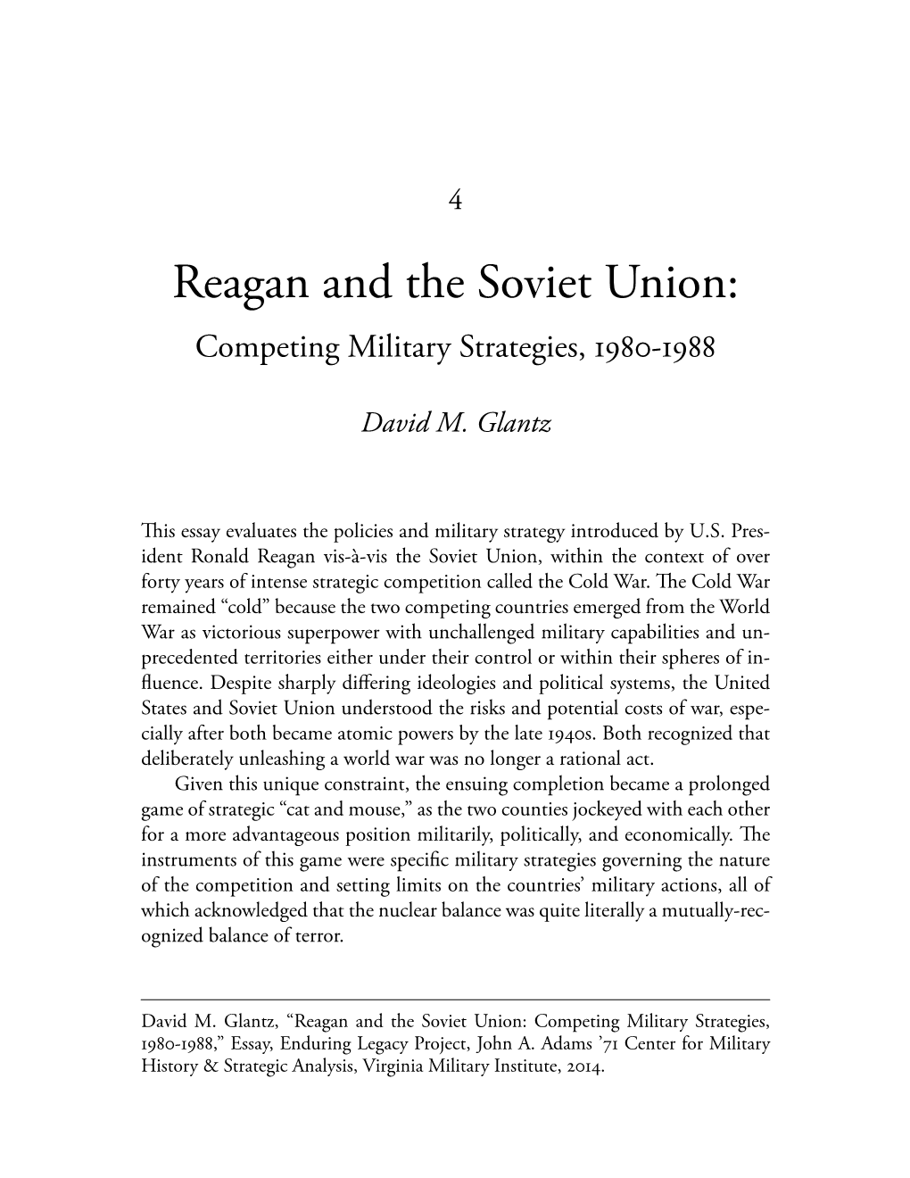 Reagan and the Soviet Union: Competing Military Strategies, 1980-1988