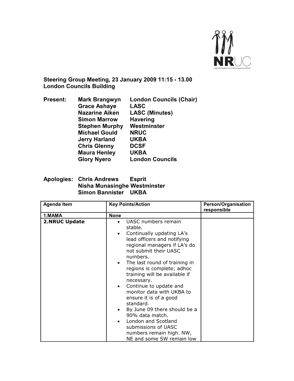 Steering Group Meeting, 23 January 2009 11:15 - 13.00