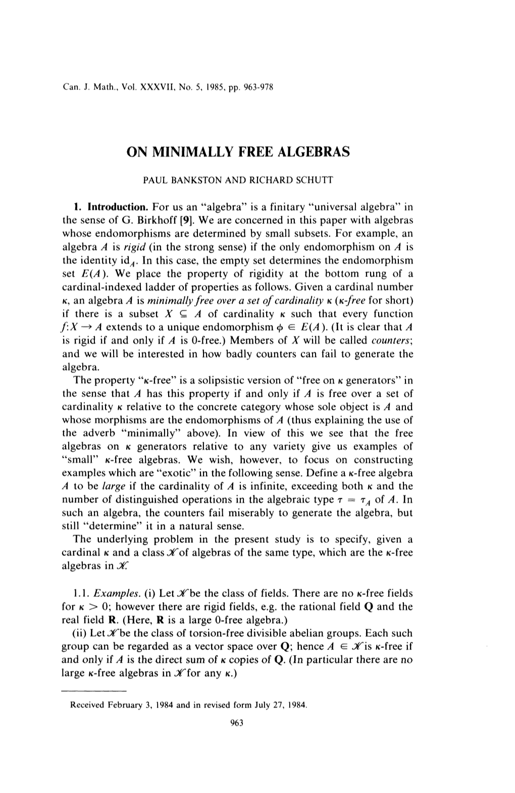 On Minimally Free Algebras