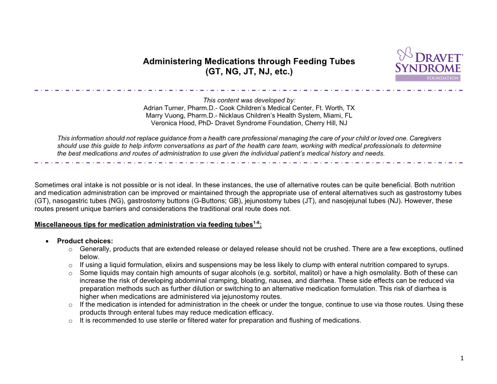 Administering Medications Through Feeding Tubes (GT, NG, JT, NJ, Etc.)