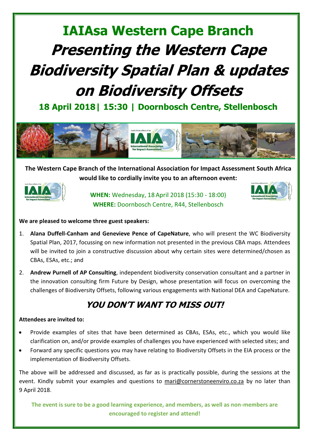 Presenting the Western Cape Biodiversity Spatial Plan & Updates