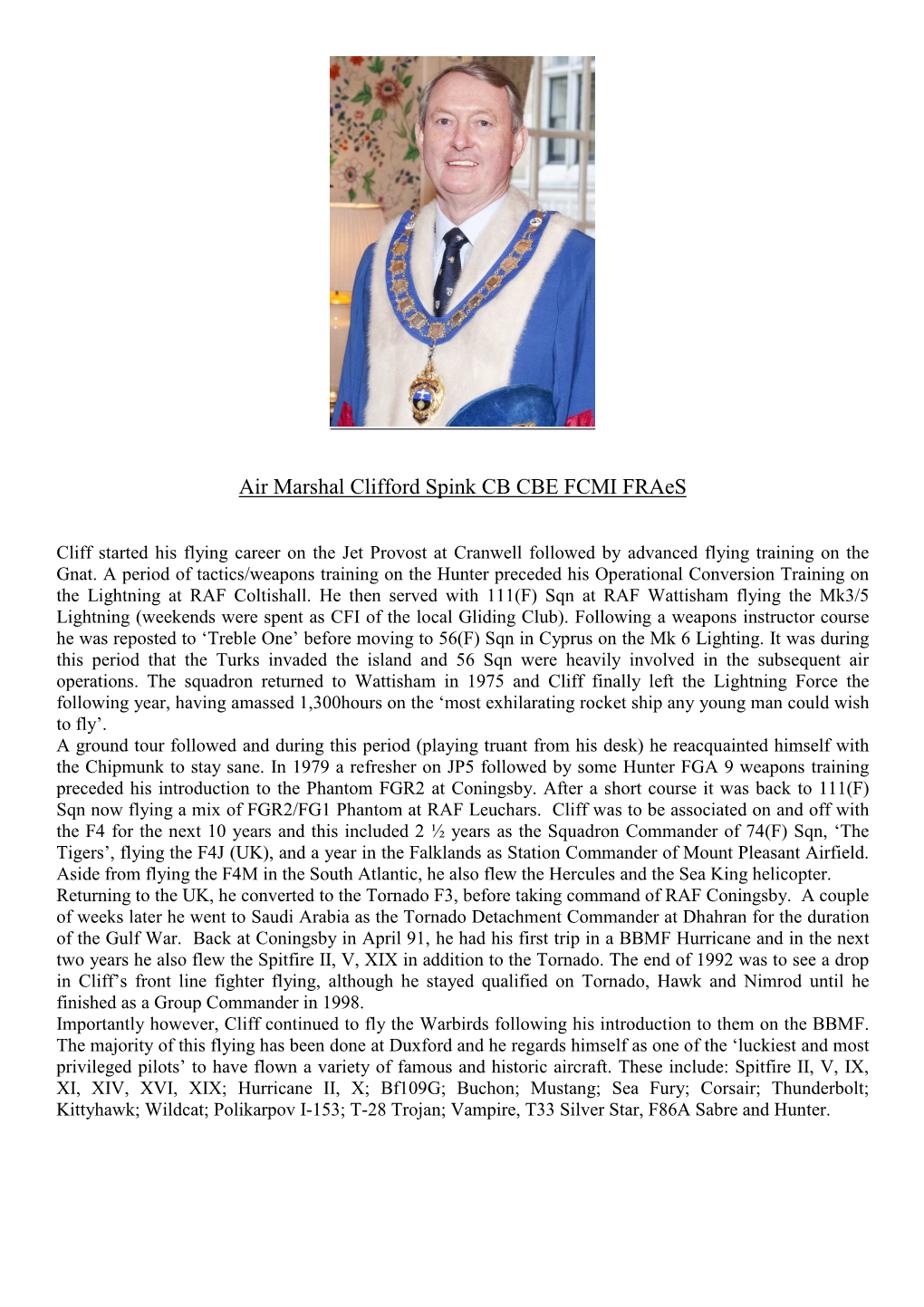 Air Marshal Cliff Spink Profile