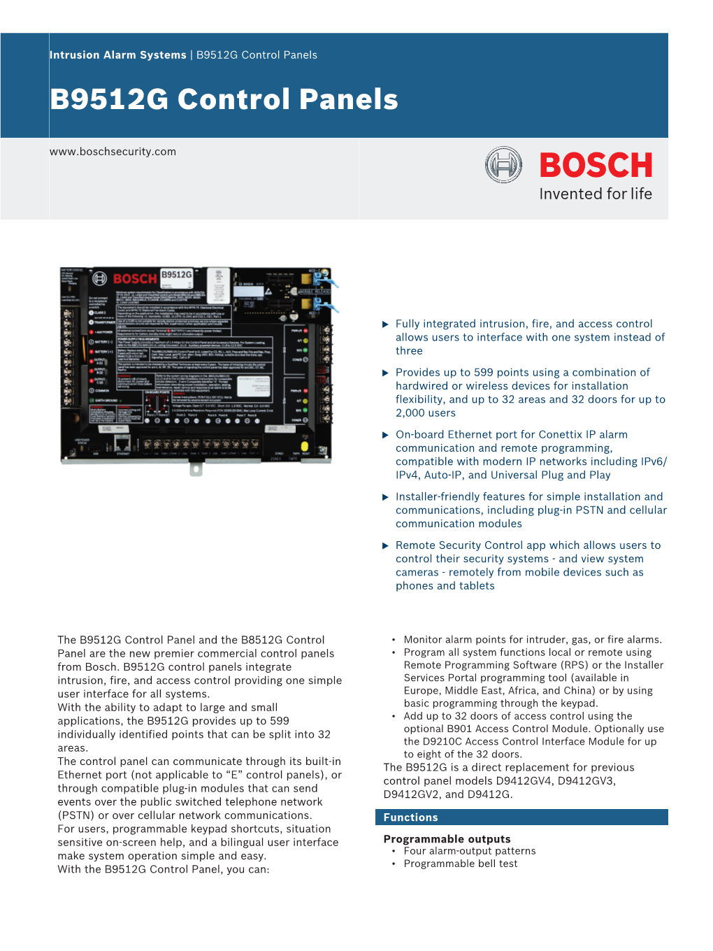 B9512G Control Panels B9512G Control Panels