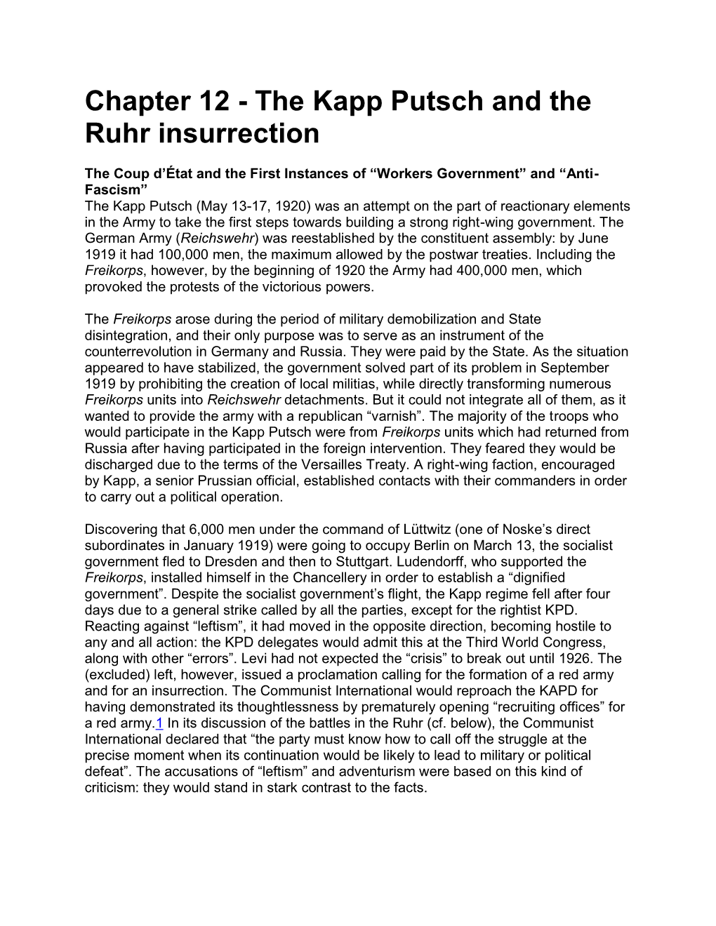 The Kapp Putsch and the Ruhr Insurrection