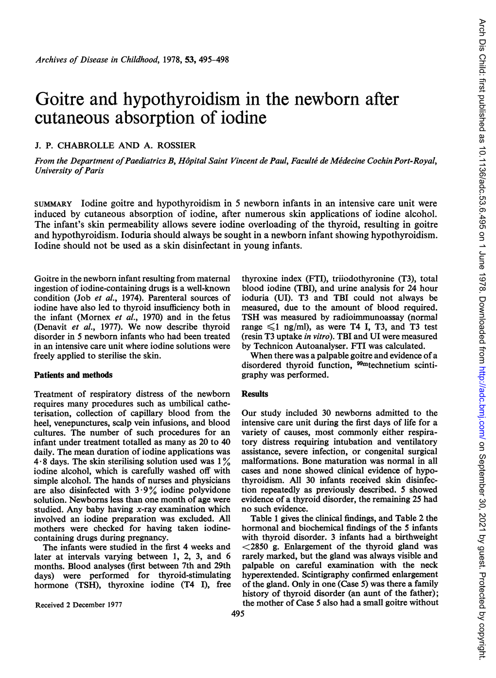 Goitre and Hypothyroidism in the Newborn After Cutaneous Absorption of Iodine