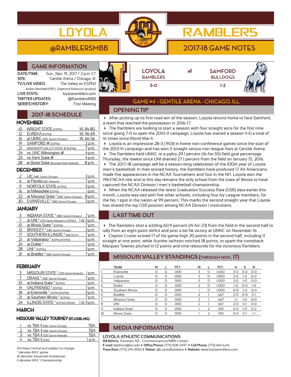 Loyola Ramblers @Ramblersmbb 2017-18 Game Notes