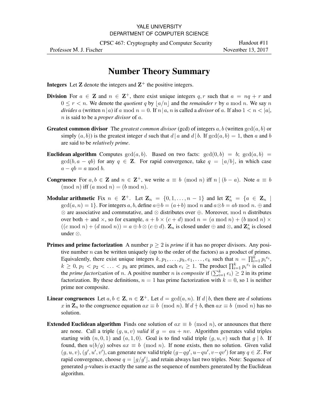 Number Theory Summary