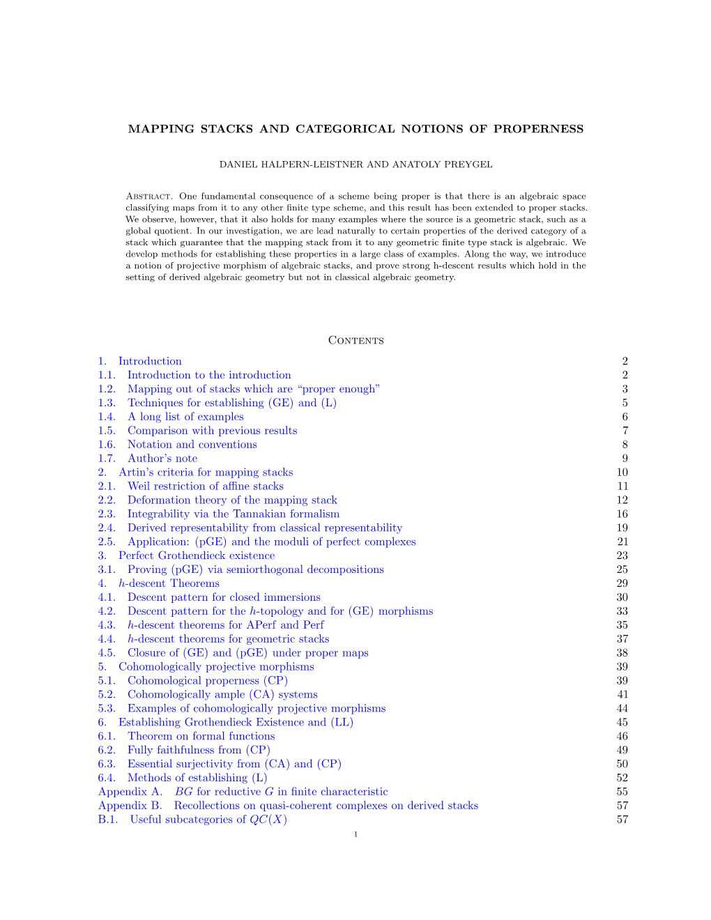 MAPPING STACKS and CATEGORICAL NOTIONS of PROPERNESS Contents 1. Introduction 2 1.1. Introduction to the Introduction 2 1.2