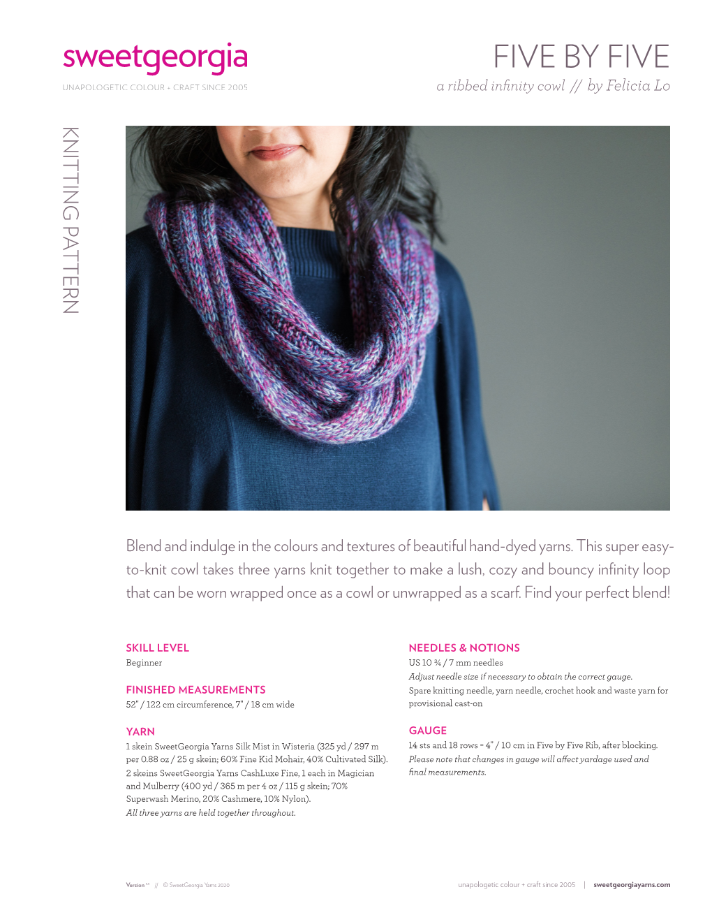 FIVE by FIVE a Ribbed Infinity Cowl // by Felicia Lo KNITTING PATTERN