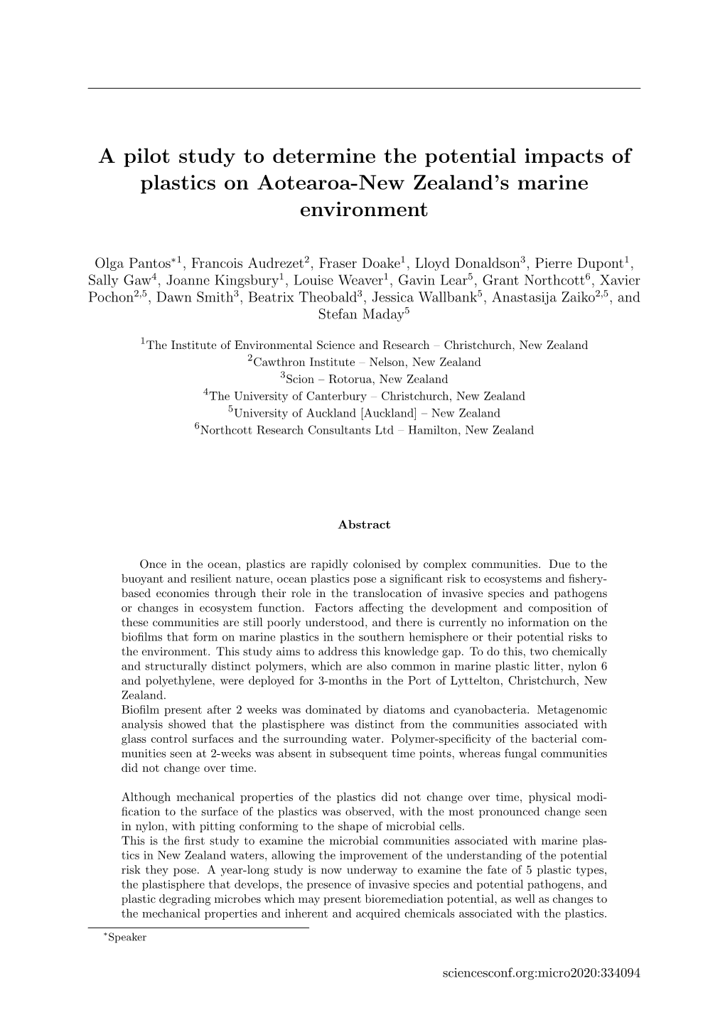 A Pilot Study to Determine the Potential Impacts of Plastics on Aotearoa-New Zealand's Marine Environment