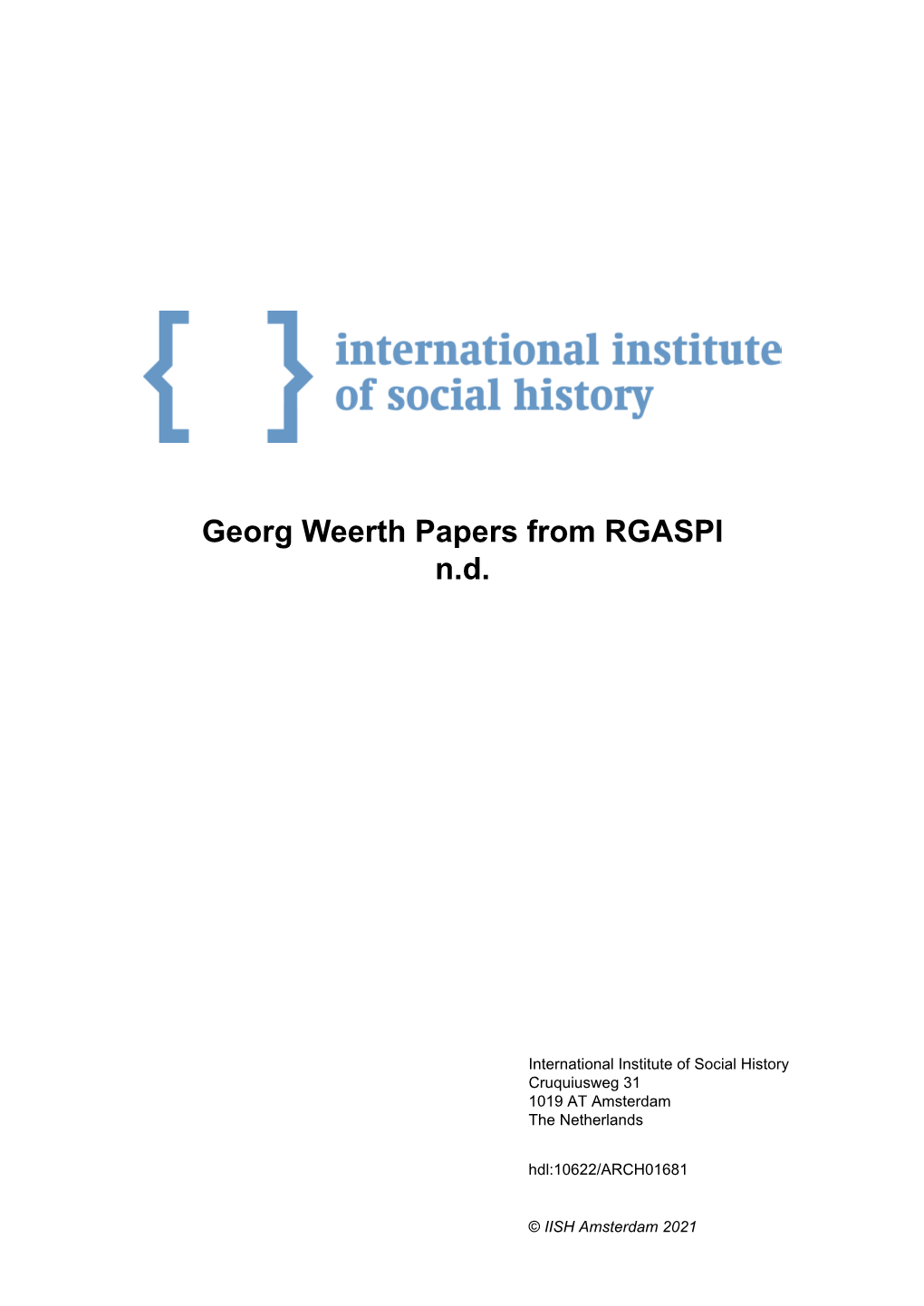 Georg Weerth Papers from RGASPI Nd