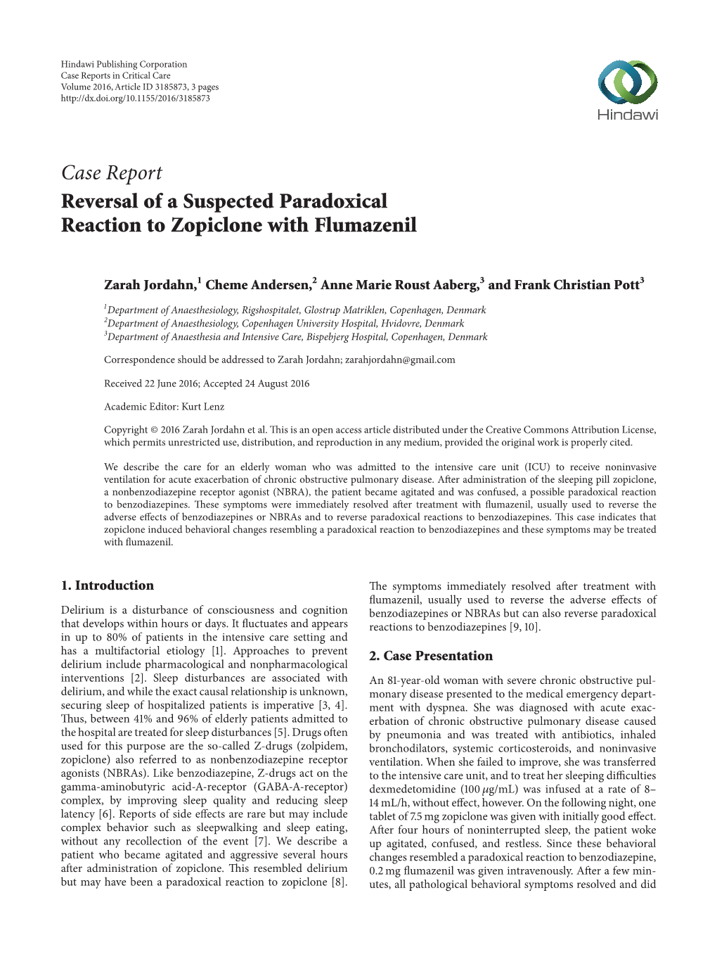 Reversal of a Suspected Paradoxical Reaction to Zopiclone with Flumazenil