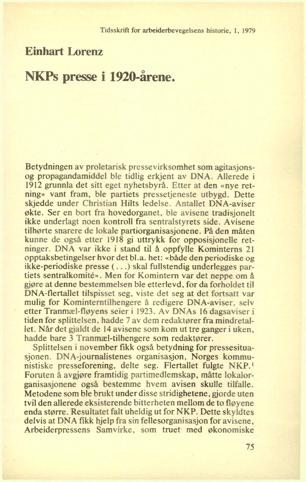 Nkps Presse I 1920-Årene