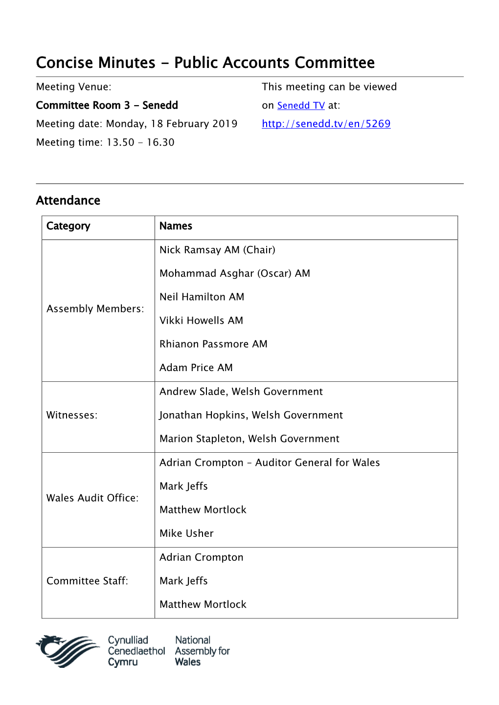 Concise Minutes - Public Accounts Committee