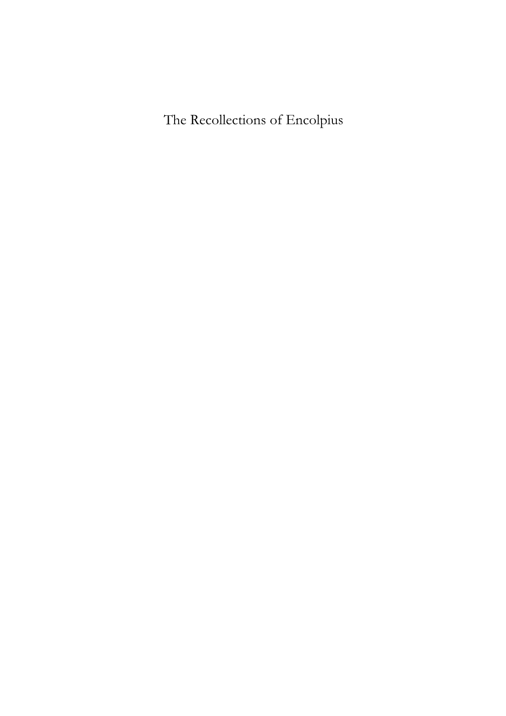 The Recollections of Encolpius