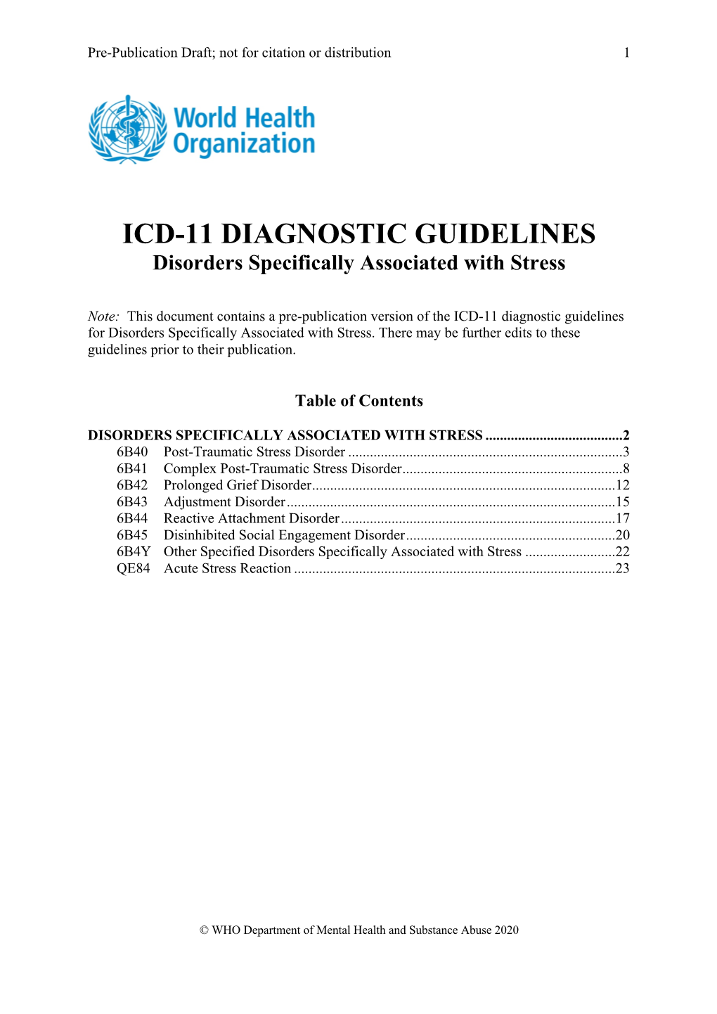 ICD-11 Diagnostic Guidelines Stress Disorders 2020 07 21