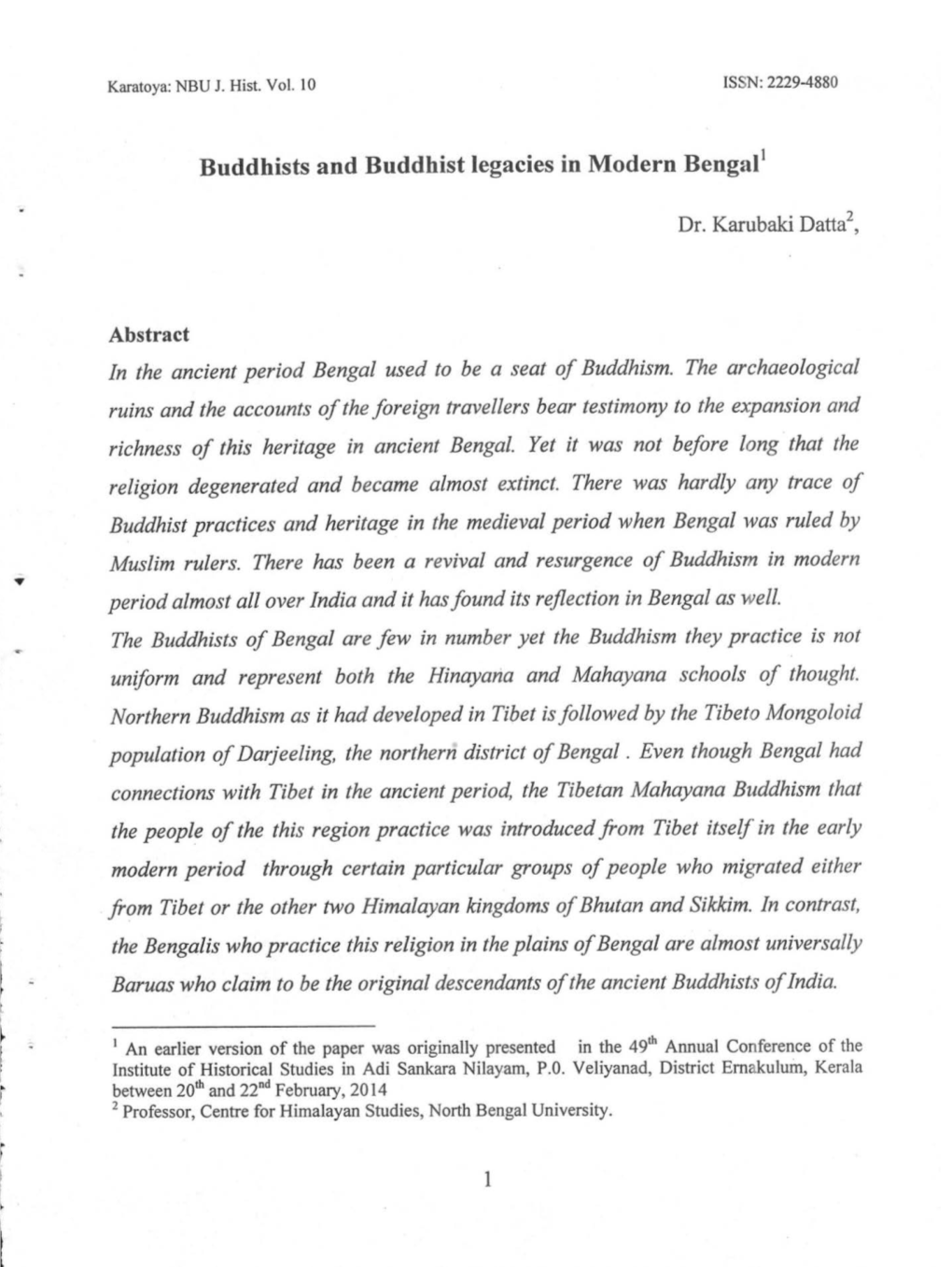 Buddhists and Buddhist Legacies in Modern Bengal 1