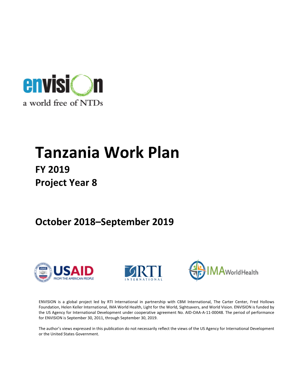 Tanzania Work Plan FY 2019 Project Year 8