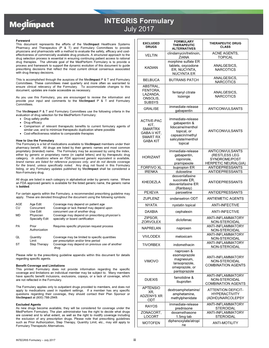 INTEGRIS Formulary July 2017