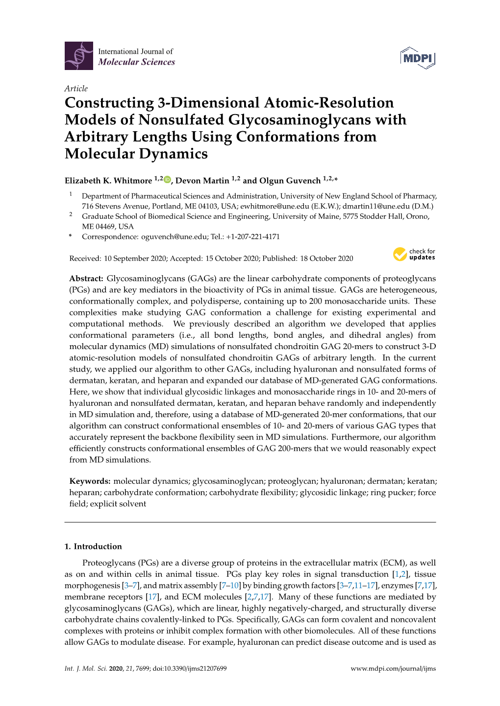 Constructing 3-Dimensional Atomic-Resolution Models of Nonsulfated Glycosaminoglycans with Arbitrary Lengths Using Conformations from Molecular Dynamics