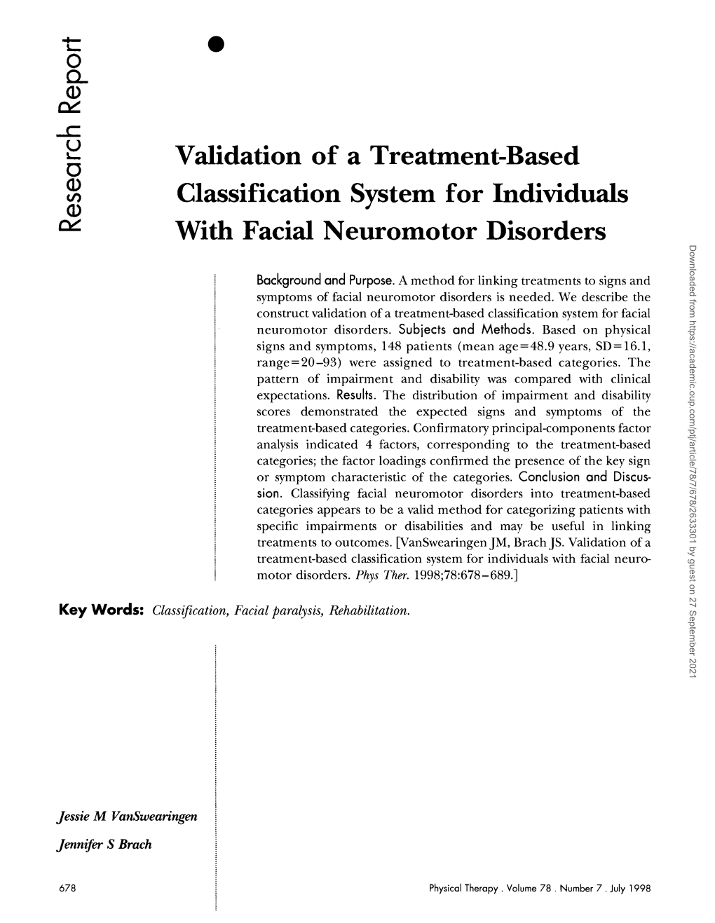 Validation of a Treatment-Based Classification System for Individuals