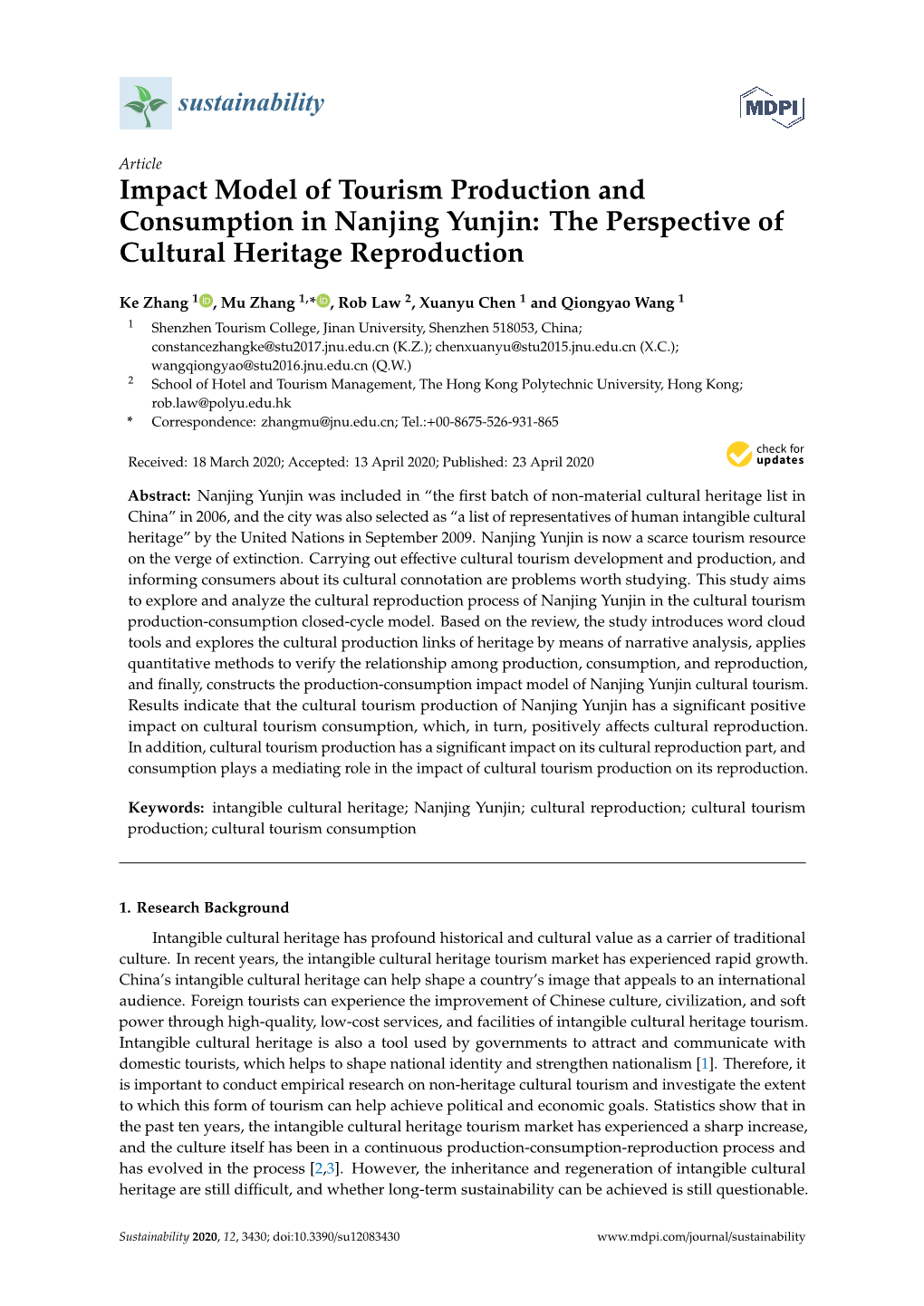 Impact Model of Tourism Production and Consumption in Nanjing Yunjin: the Perspective of Cultural Heritage Reproduction