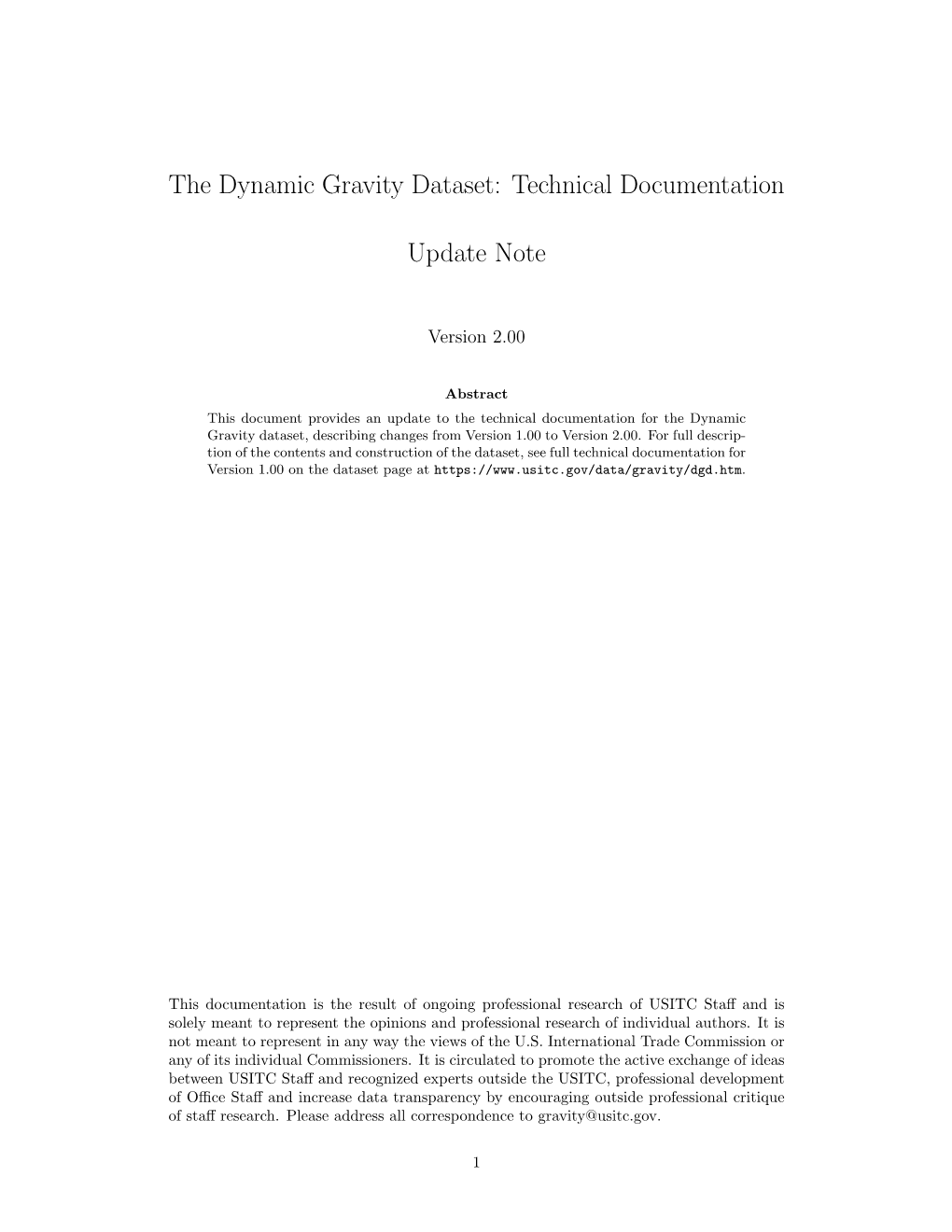 The Dynamic Gravity Dataset: Technical Documentation Update