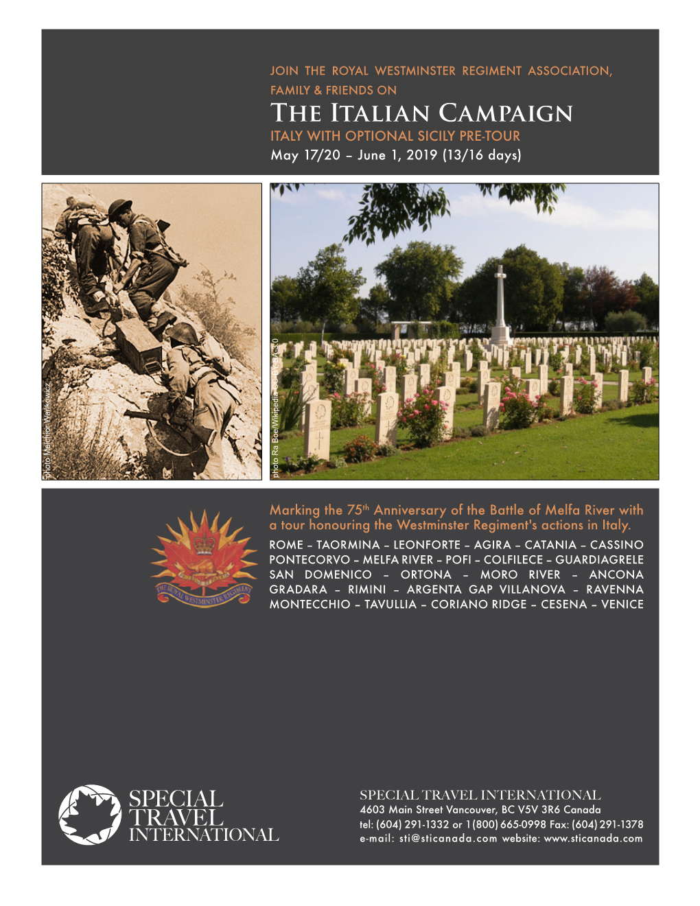 The Italian Campaign ITALY with OPTIONAL SICILY PRE-TOUR May 17/20 – June 1, 2019 (13/16 Days) Photo Melchior Wańkowicz Photo Ra Boe/Wikipedia CC-BY-SA-3.0