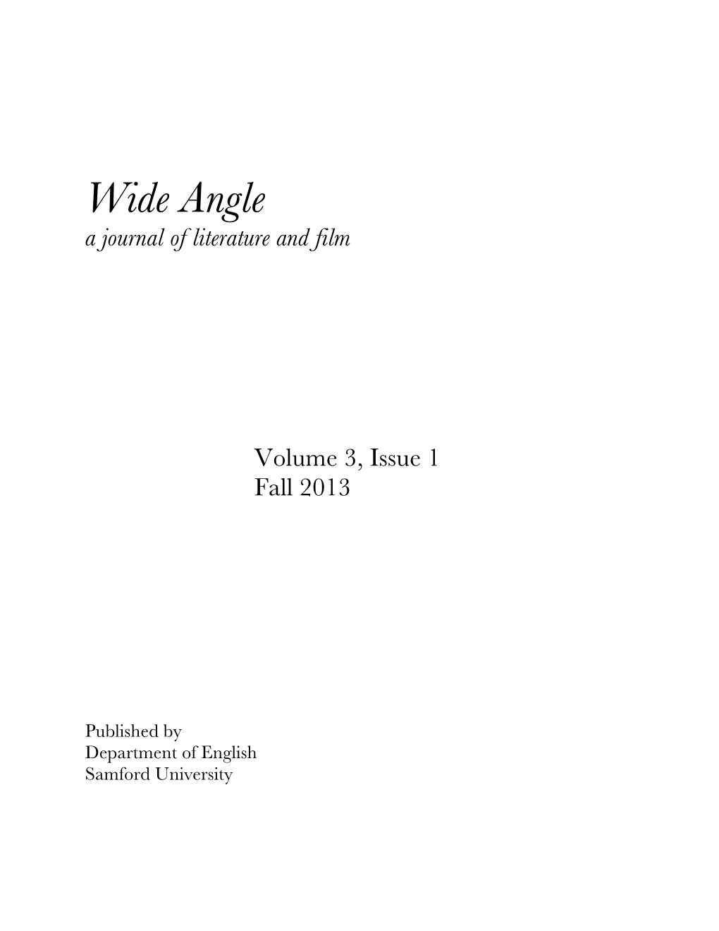 Wide Angle a Journal of Literature and Film