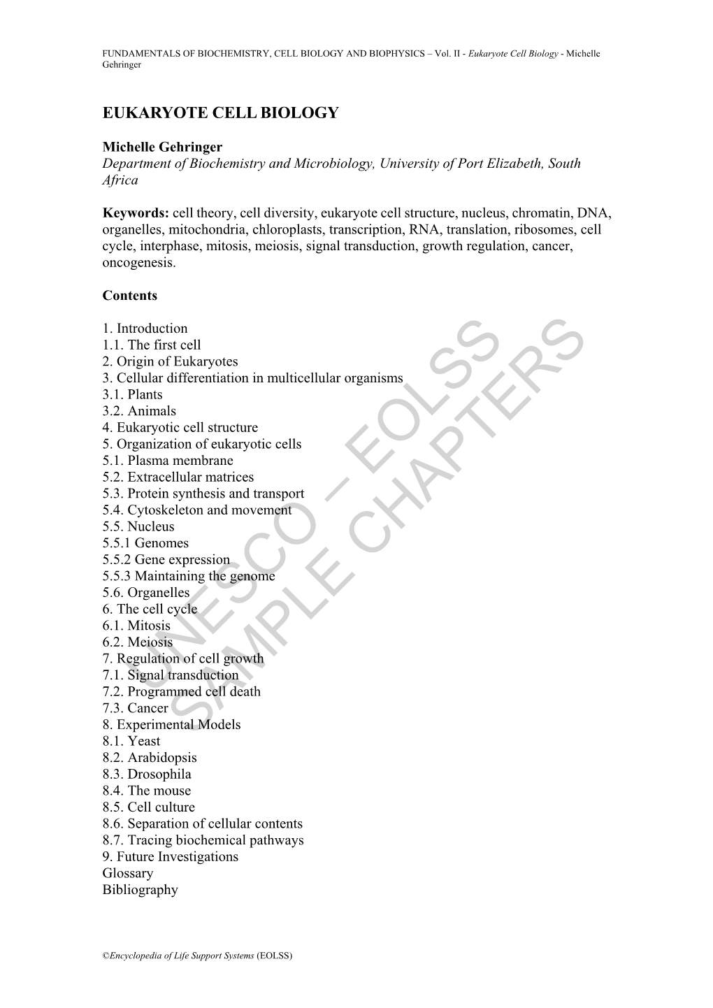 Eukaryote Cell Biology - Michelle Gehringer