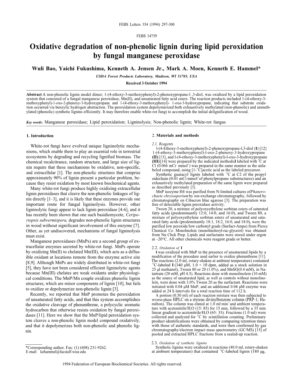 Oxidative Degradation of Non-Phenolic Lignin During Lipid Peroxidation by Fungal Manganese Peroxidase