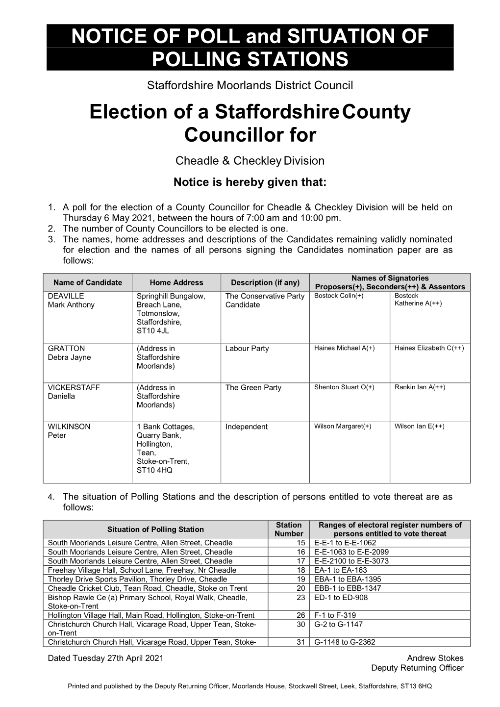 Notice of Poll and Polling Station Locations