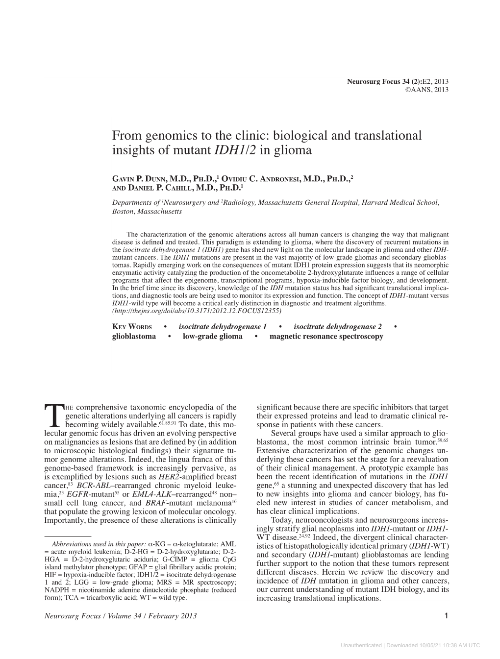 Biological and Translational Insights of Mutant IDH1/2 in Glioma