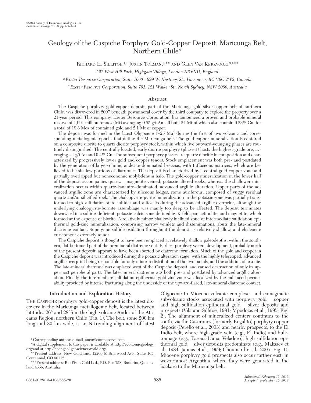 Geology of the Caspiche Porphyry Gold-Copper Deposit, Maricunga Belt, Northern Chile*