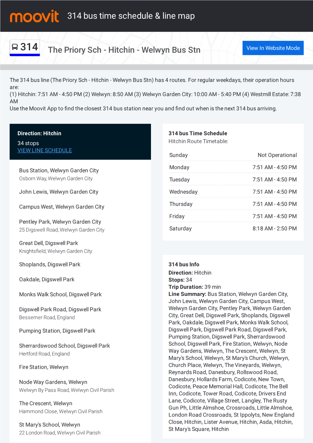 314 Bus Time Schedule & Line Route