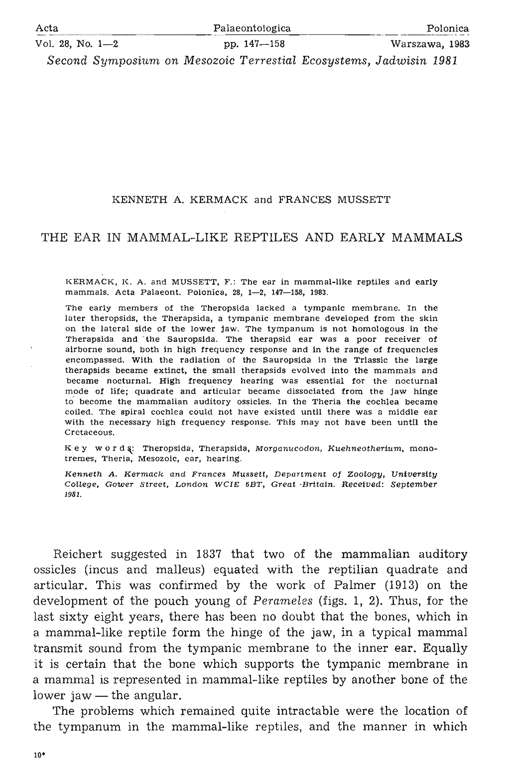 The Ear in Mammal-Like Reptiles and Early Mammals