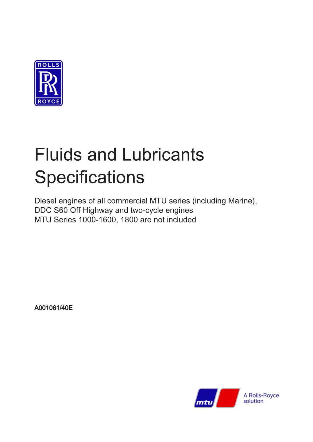 Fluids and Lubricants Specifications